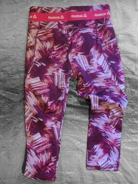 EUC REEBOK PURPLE, PINK, WHITE CAPRI WORKOUT PANTS WOMEN'S LARGE